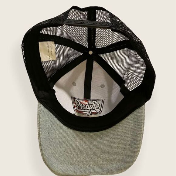 Super S Premuim Lubricants Logo Denim Hat Cap Mesh Snapback US Flag NWOT - Picture 7 of 8